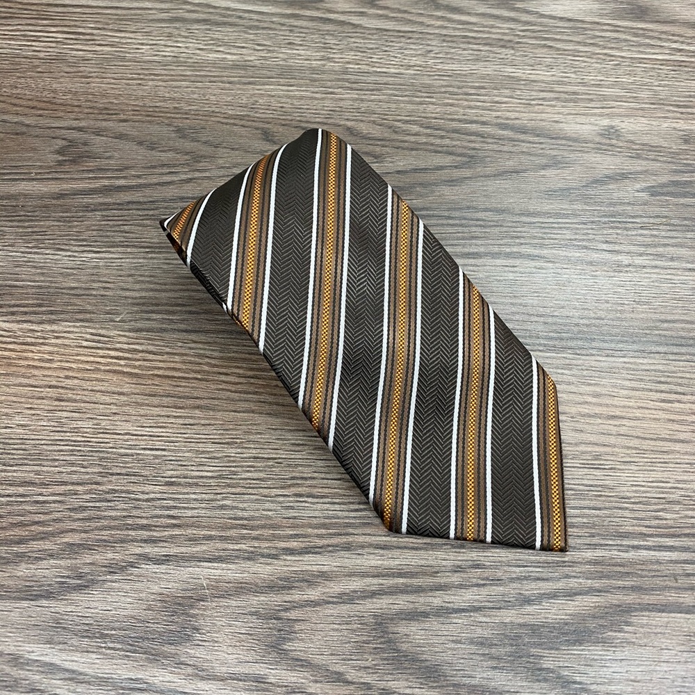 Jon VanDyk Brown w/ Gold & White Stripe Tie